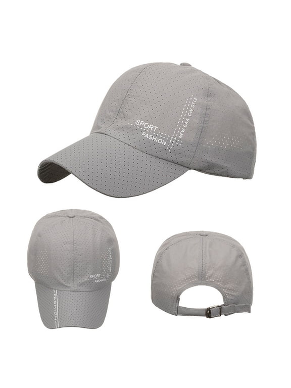 Women Men Sport Climbing Quick Dry Baseball Cap, Solid Color Breathable Pre-Curved Sun Hat with Snapback Mesh Back, Cotton Blend Sweatband for Hiking Outdoor Daily Wear Grey