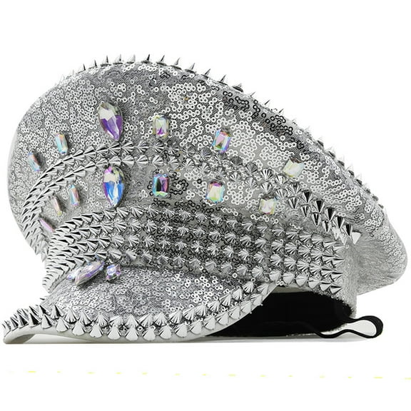 Women Men Steampunk Military Hat Captain Cap For Lady Sergeant Bridal Hat Hen Do Hat Festival Birthday Part Hat Can Customize Glitter Sequin Bride Hat Bachelorette Hen Party Captain Caps Rhinestone