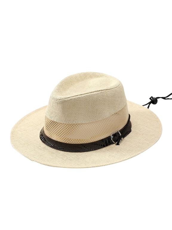 Women Men Straw Fedora Panama Sun Summer Beach Hat Wide-Brimmed Cuban Trilby Men Women Breathable Sweatband,Adjustable Chin Strap,Ideal for Summer Boating,Gardening or Holidays Beige Free Size