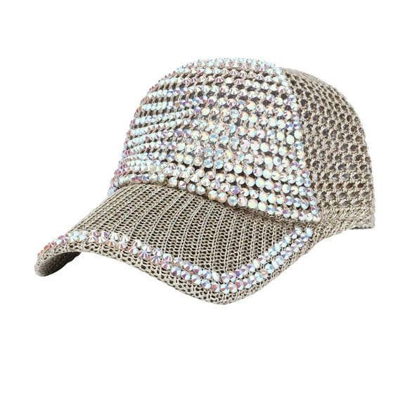 Women Men Studded Rhinestone Crystals Adjustable Ponytail Mesh Baseball Cap Shiny Bling Casual Sports Cap Breathable Sun Hat