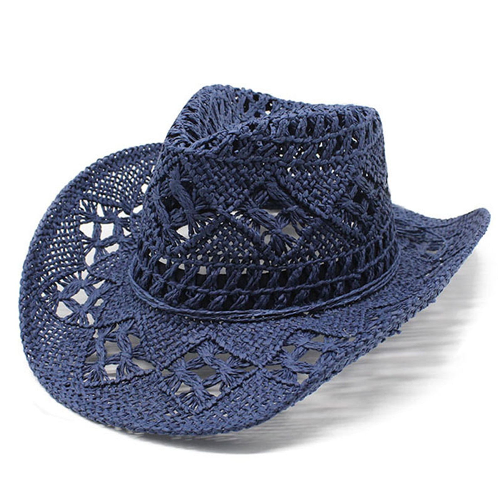 Women Men Summer Western Cowboy Hat Shapeable Straw Hat Hollowed Out ...