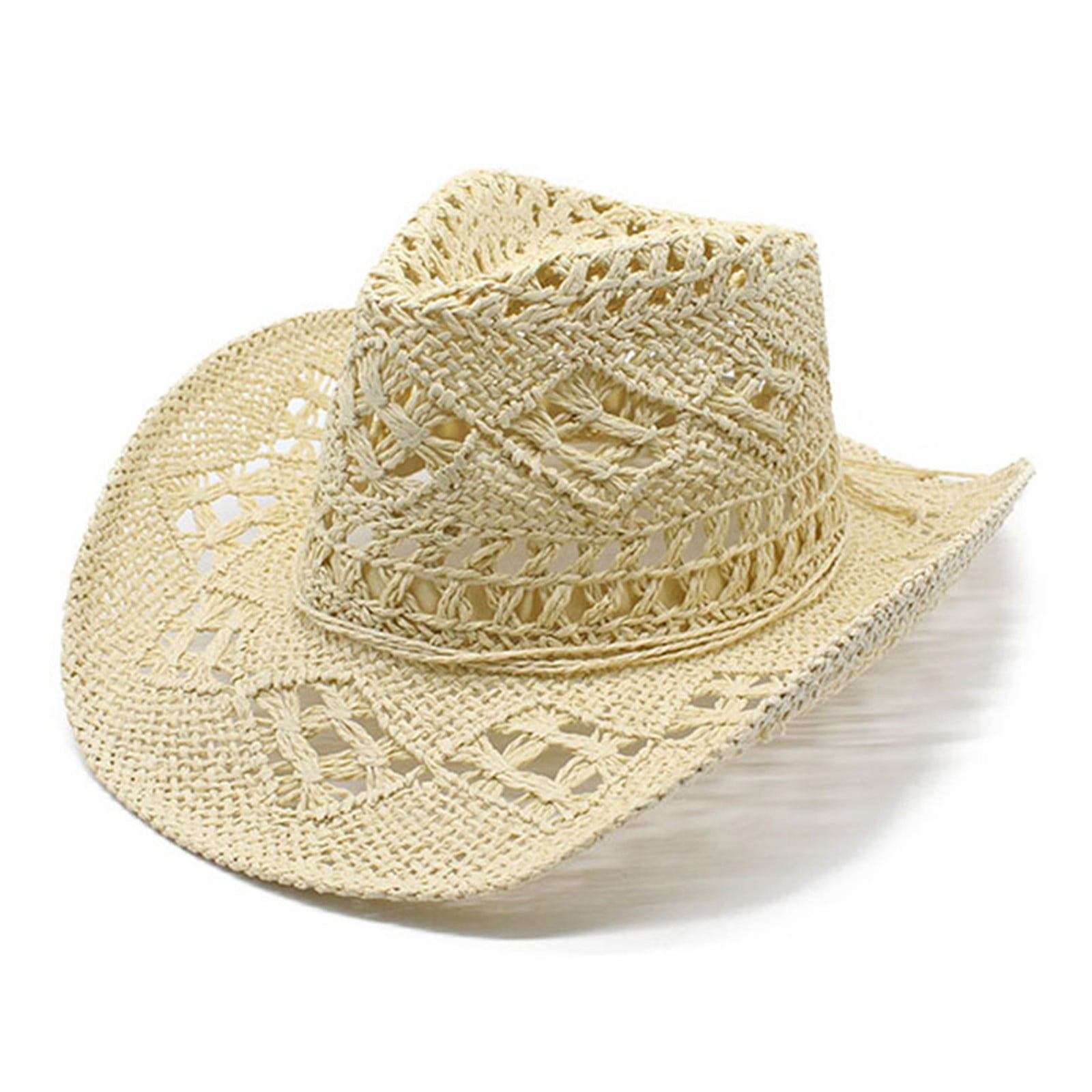 Women Men Summer Western Cowboy Hat Shapeable Straw Hat Hollowed Out ...