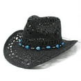 thumbnail image 1 of Women Men Summer Western Cowboy Hat Shapeable Straw Hat Hollowed Out Sun Hat, 1 of 3