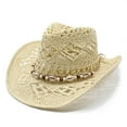 thumbnail image 1 of Women Men Summer Western Cowboy Hat Shapeable Straw Hat Hollowed Out Sun Hat Cover Hat Mens Swim Hat Mark Hat Sombrero Impermeable Women Summer Hats Women Sunhat Big Head Hats for Women Floppy Low, 1 of 3