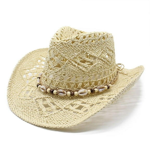 Women Men Summer Western Cowboy Hat Shapeable Straw Hat Hollowed Out Sun Hat Cover Hat Mens Swim Hat Mark Hat Sombrero Impermeable Women Summer Hats Women Sunhat Big Head Hats for Women Floppy Low