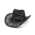 thumbnail image 1 of Women Men Summer Western Cowboy Hat Shapeable Straw Hat Hollowed Out Sun Hat Fedora Women Sombrero Car Where The Road Ends Hat Ladies Travel Hats Kayaking Clothes for Women Sub Visor Old Looking Hat, 1 of 3