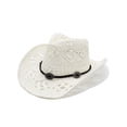 thumbnail image 1 of Women Men Summer Western Cowboy Hat Shapeable Straw Hat Hollowed Out Sun Hat Fedora Women Sombrero Car Where The Road Ends Hat Ladies Travel Hats Kayaking Clothes for Women Sub Visor Old Looking Hat, 1 of 3
