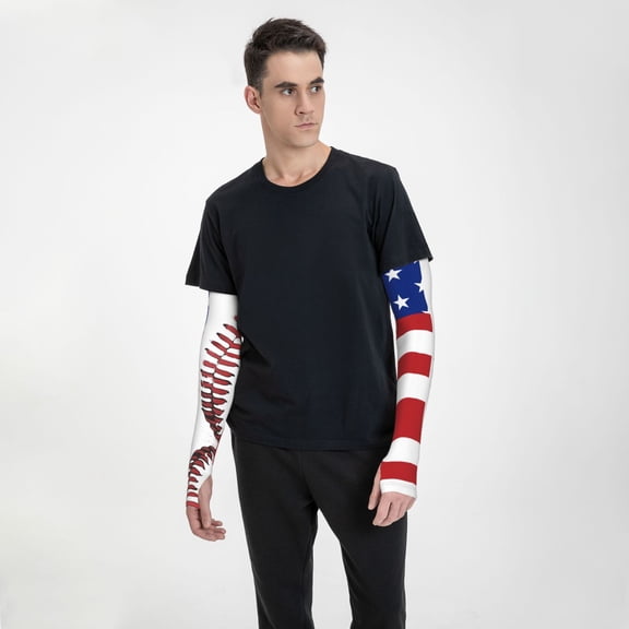 Women Men Sun Protection Garden Sleeves Baseball Lace Flag Cooling Protective Arm Sleeves With Thumb Hole