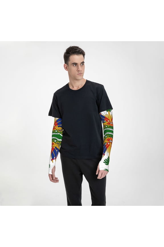 Women Men Sun Protection Garden Sleeves Coat Of Arms Of Haiti Cooling Protective Arm Sleeves With Thumb Hole