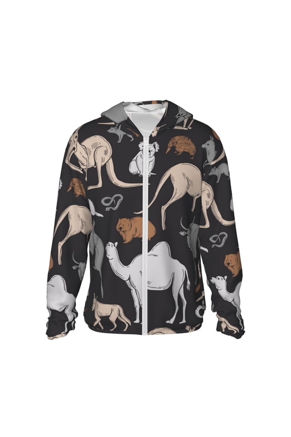 Women Men Sun Protection Hoodie Jacket Zip Long Sleeve Shirt Hiking Outdoor , Australian Animals Koala