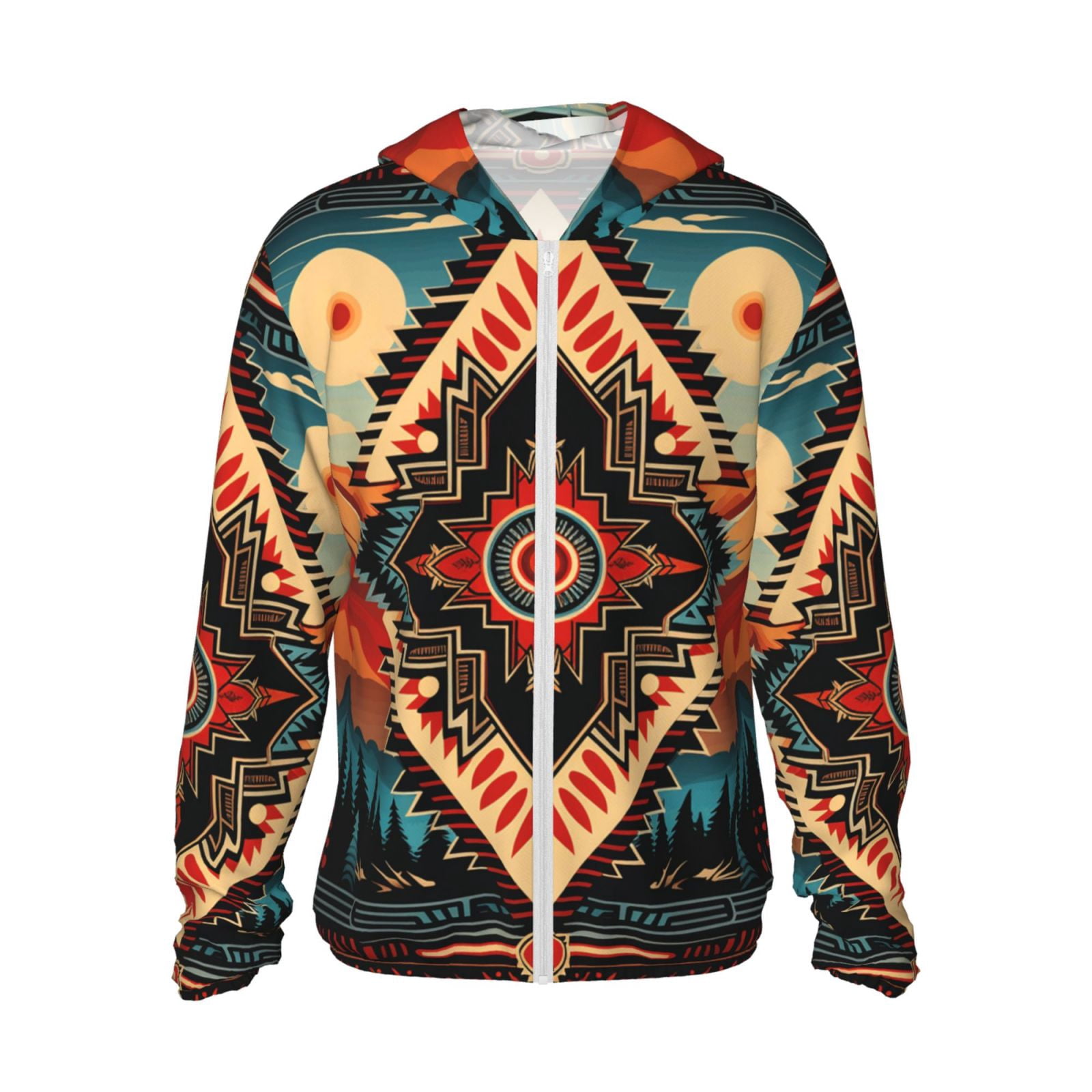 Women Men Sun Protection Hoodie Jacket Zip Long Sleeve Shirt Hiking Outdoor , Aztec Baja Southwest Western Native Cool