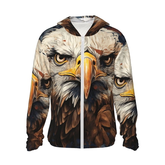 Women Men Sun Protection Hoodie Jacket Zip Long Sleeve Shirt Hiking Outdoor , Bald Eagle And American Flag Cool