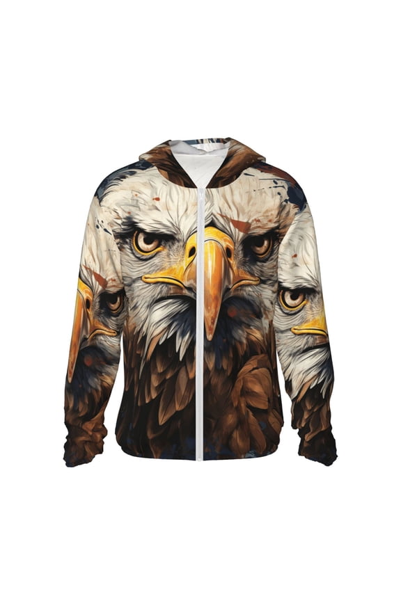 Women Men Sun Protection Hoodie Jacket Zip Long Sleeve Shirt Hiking Outdoor , Bald Eagle And American Flag Cool