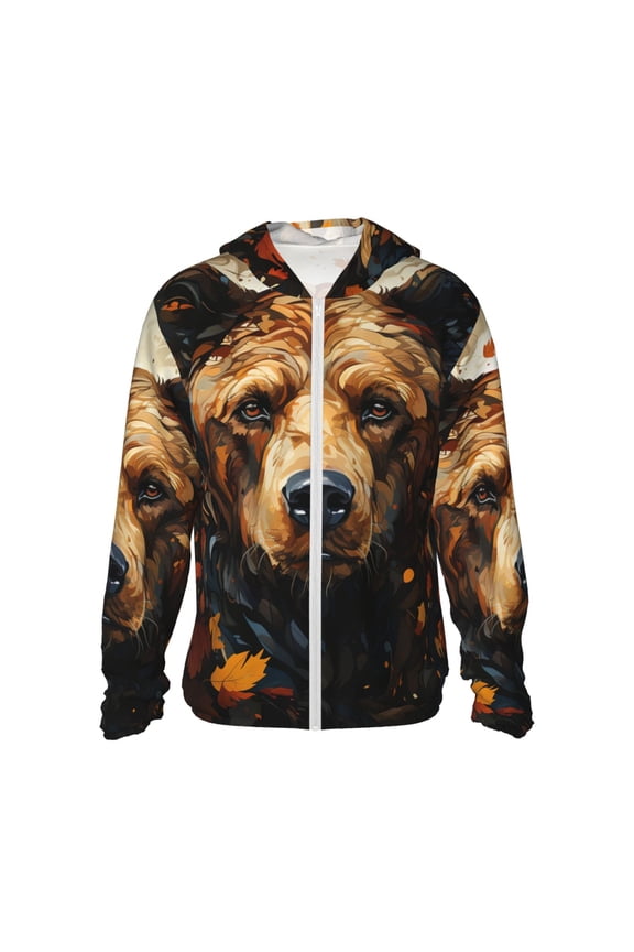 Women Men Sun Protection Hoodie Jacket Zip Long Sleeve Shirt Hiking Outdoor , Bear Grizzly Bear Art Vintage
