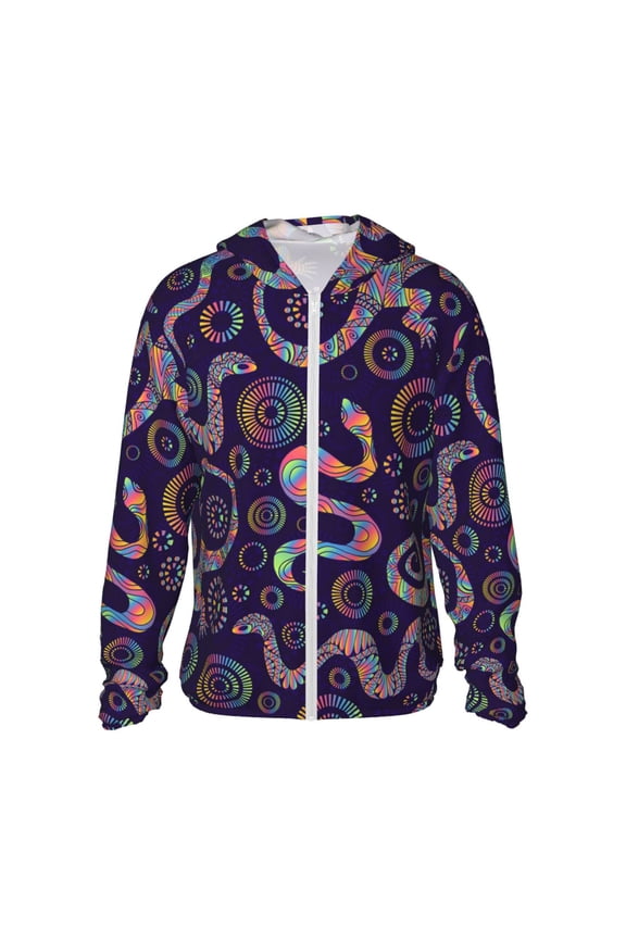 Women Men Sun Protection Hoodie Jacket Zip Long Sleeve Shirt Hiking Outdoor , Bright Lizards And Snakes