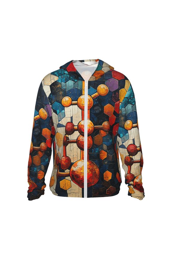 Women Men Sun Protection Hoodie Jacket Zip Long Sleeve Shirt Hiking Outdoor , Chemistry Patterns Art