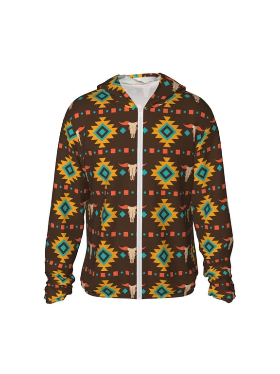 Women Men Sun Protection Hoodie Jacket Zip Long Sleeve Shirt Hiking Outdoor , Cowboy Western Native