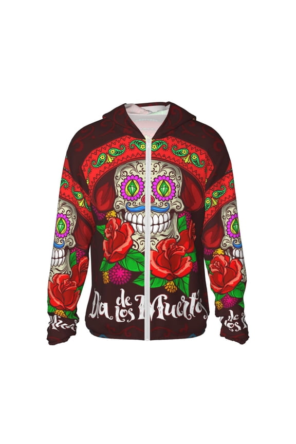 Women Men Sun Protection Hoodie Jacket Zip Long Sleeve Shirt Hiking Outdoor , Day Dead Skull Mexican Mexico