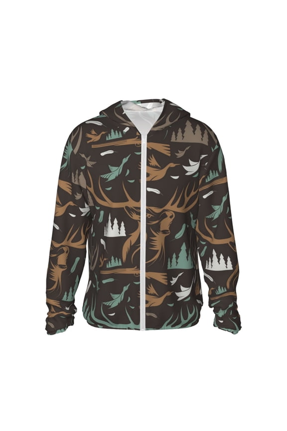 Women Men Sun Protection Hoodie Jacket Zip Long Sleeve Shirt Hiking Outdoor , Deer Duck Hunting Vintage