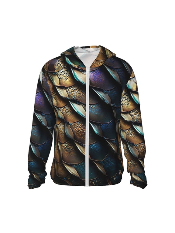 Women Men Sun Protection Hoodie Jacket Zip Long Sleeve Shirt Hiking Outdoor , Dragon Scale Art