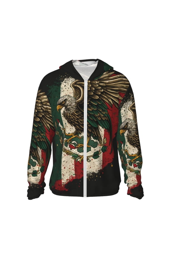 Women Men Sun Protection Hoodie Jacket Zip Long Sleeve Shirt Hiking Outdoor , Eagle Flag Of Mexico Mexican Flags