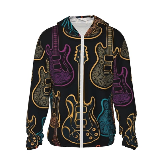 Women Men Sun Protection Hoodie Jacket Zip Long Sleeve Shirt Hiking Outdoor , Electric Guitars Rock Music