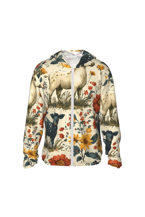 Women Men Sun Protection Hoodie Jacket Zip Long Sleeve Shirt Hiking Outdoor , Farm House Animals Goat
