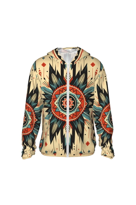 Women Men Sun Protection Hoodie Jacket Zip Long Sleeve Shirt Hiking Outdoor , Geometric Southwestern Native American