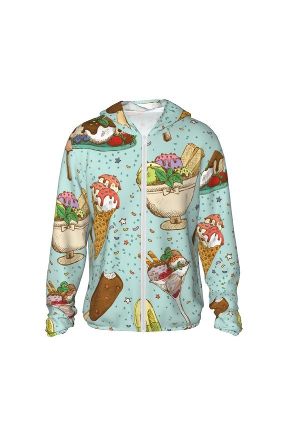 Women Men Sun Protection Hoodie Jacket Zip Long Sleeve Shirt Hiking Outdoor , Icecream Ice Cream Sweet