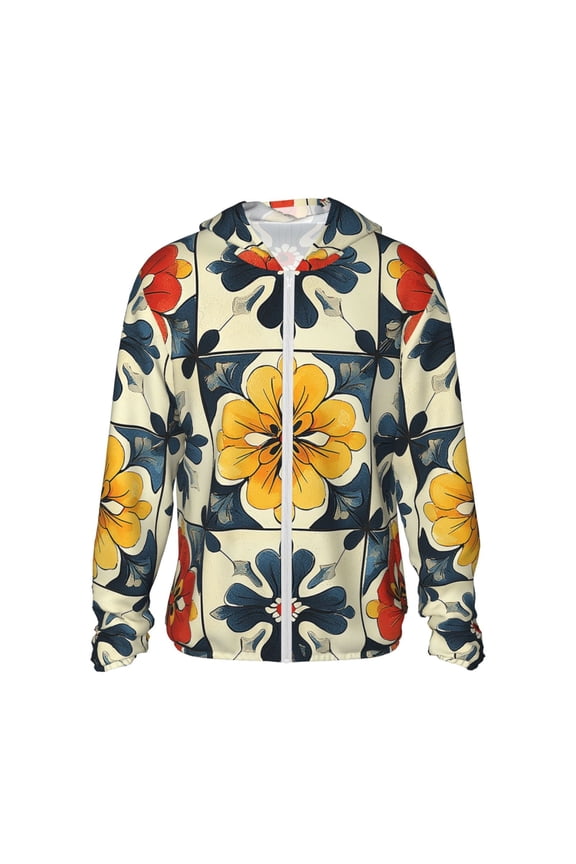 Women Men Sun Protection Hoodie Jacket Zip Long Sleeve Shirt Hiking Outdoor , Italian Theme Pattern