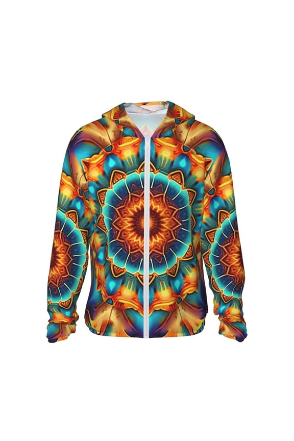 Women Men Sun Protection Hoodie Jacket Zip Long Sleeve Shirt Hiking Outdoor , Kaleidoscope Psychedelic Trippy Vintage
