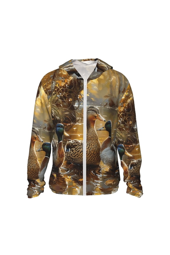 Women Men Sun Protection Hoodie Jacket Zip Long Sleeve Shirt Hiking Outdoor , Mallards Duck Cute Hunting Art