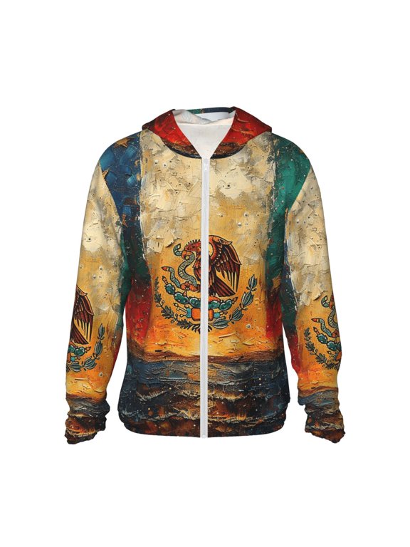 Women Men Sun Protection Hoodie Jacket Zip Long Sleeve Shirt Hiking Outdoor , Mexico Flag Mexican Starry