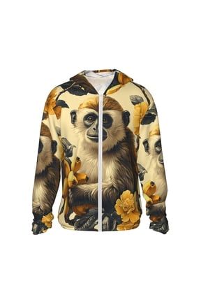 Women Men Sun Protection Hoodie Jacket Zip Long Sleeve Shirt Hiking Outdoor , Monkey Banana Patterns Vintage