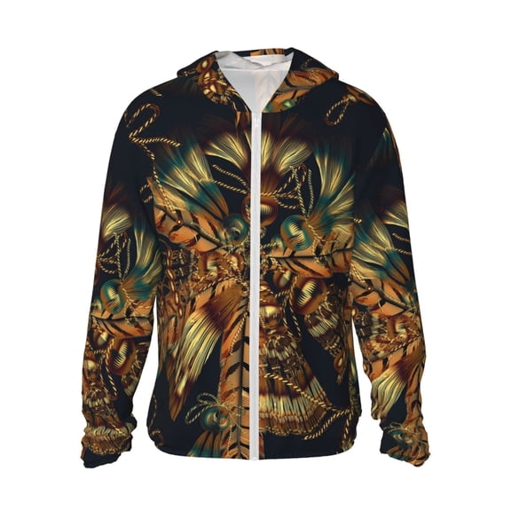 Women Men Sun Protection Hoodie Jacket Zip Long Sleeve Shirt Hiking Outdoor , Native Indian Feathers Ethnic Tassles