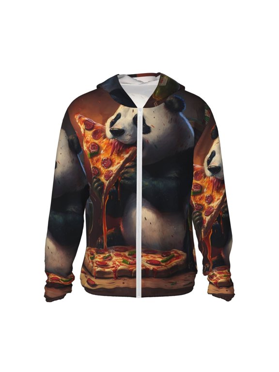 Women Men Sun Protection Hoodie Jacket Zip Long Sleeve Shirt Hiking Outdoor , Panda Pizza Loves Funny