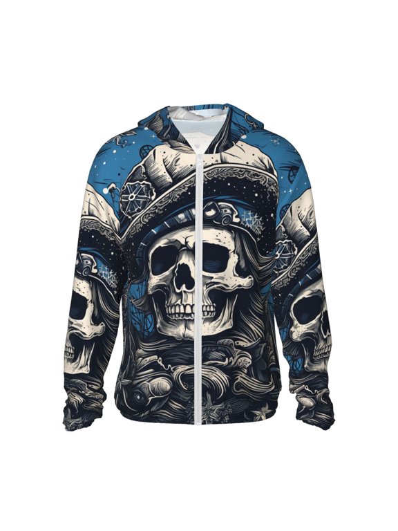Women Men Sun Protection Hoodie Jacket Zip Long Sleeve Shirt Hiking Outdoor , Pirate Captain Skull Cool Art