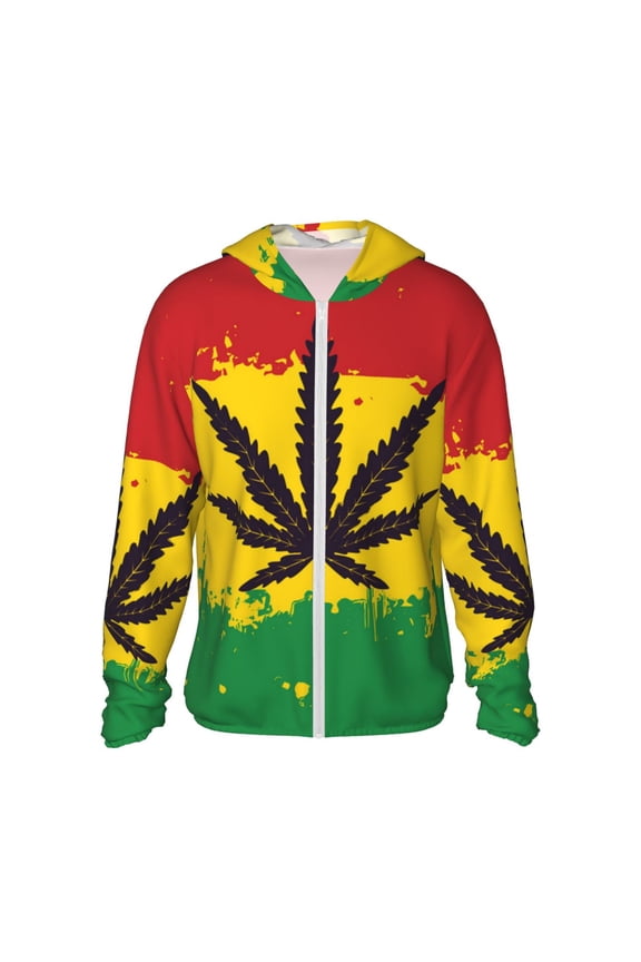Women Men Sun Protection Hoodie Jacket Zip Long Sleeve Shirt Hiking Outdoor , Rasta Flag Psychedelic Hippie