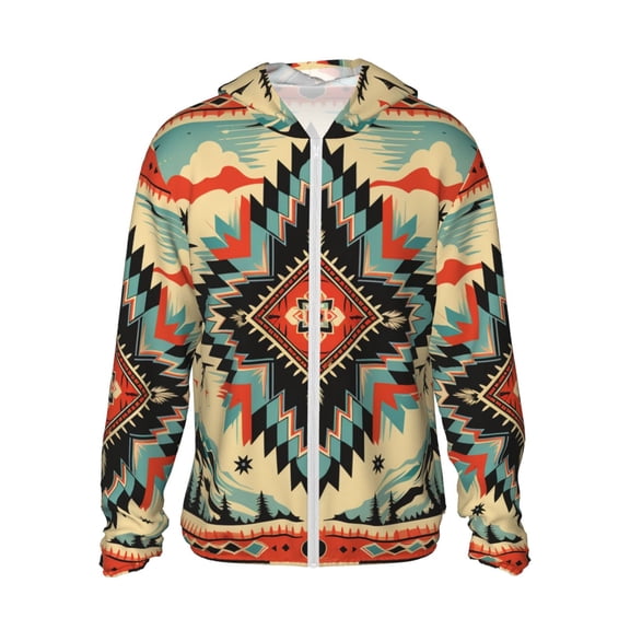 Women Men Sun Protection Hoodie Jacket Zip Long Sleeve Shirt Hiking Outdoor , Southwest Native American Cool Vintage
