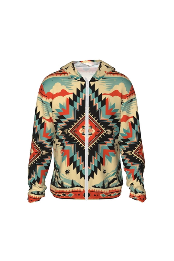Women Men Sun Protection Hoodie Jacket Zip Long Sleeve Shirt Hiking Outdoor , Southwest Native American Cool Vintage