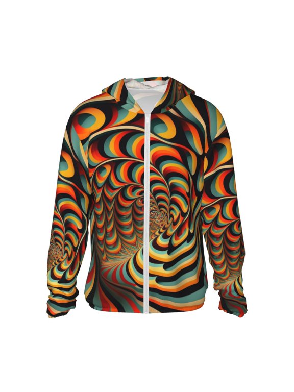 Women Men Sun Protection Hoodie Jacket Zip Long Sleeve Shirt Hiking Outdoor , Spiral Trippy Illusion Psychedelic Optical