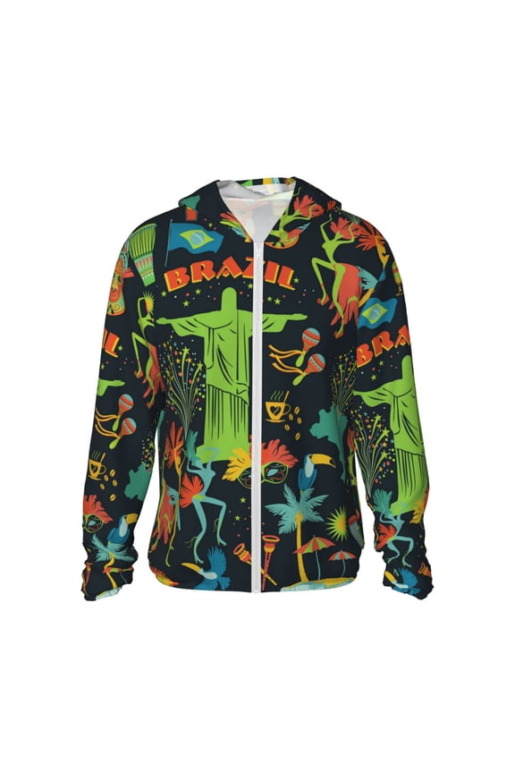 Women Men Sun Protection Hoodie Jacket Zip Long Sleeve Shirt Hiking Outdoor , Traditional Brazilian