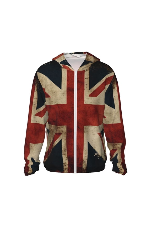 Women Men Sun Protection Hoodie Jacket Zip Long Sleeve Shirt Hiking Outdoor , Union Jack Flag Vintage UK
