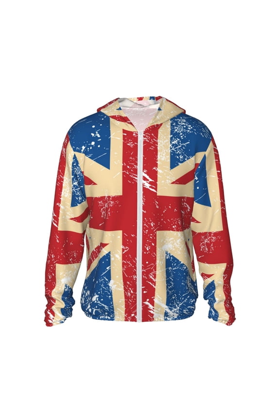 Women Men Sun Protection Hoodie Jacket Zip Long Sleeve Shirt Hiking Outdoor , Union Jack Uk Flag Retro