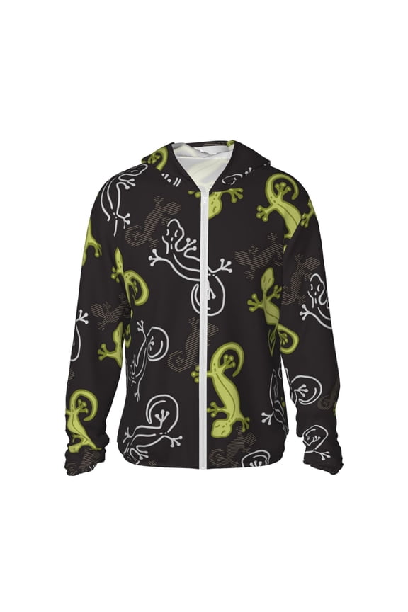 Women Men Sun Protection Hoodie Jacket Zip Long Sleeve Shirt Hiking Outdoor , Wild Lizard Gecko Silhouette Art