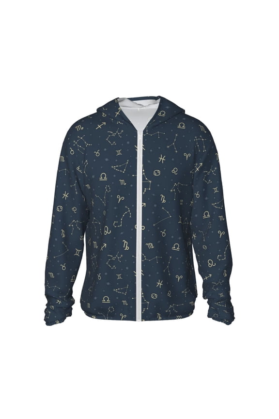 Women Men Sun Protection Hoodie Jacket Zip Long Sleeve Shirt Hiking Outdoor , Zodiac Symbols Star Constellation