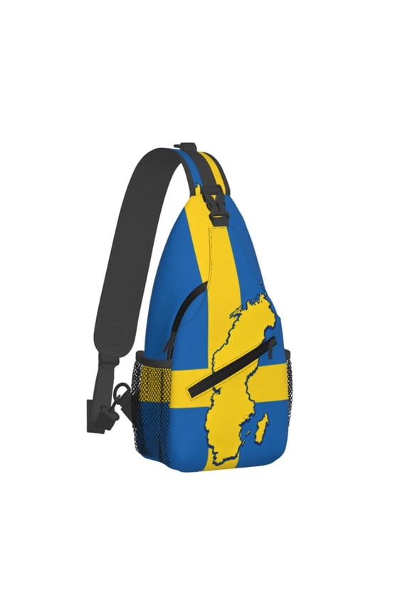 Women Men Sweden Map Flag Sling Backpack Casual Shoulder Sling Bag Gym Travel Hiking Daypack
