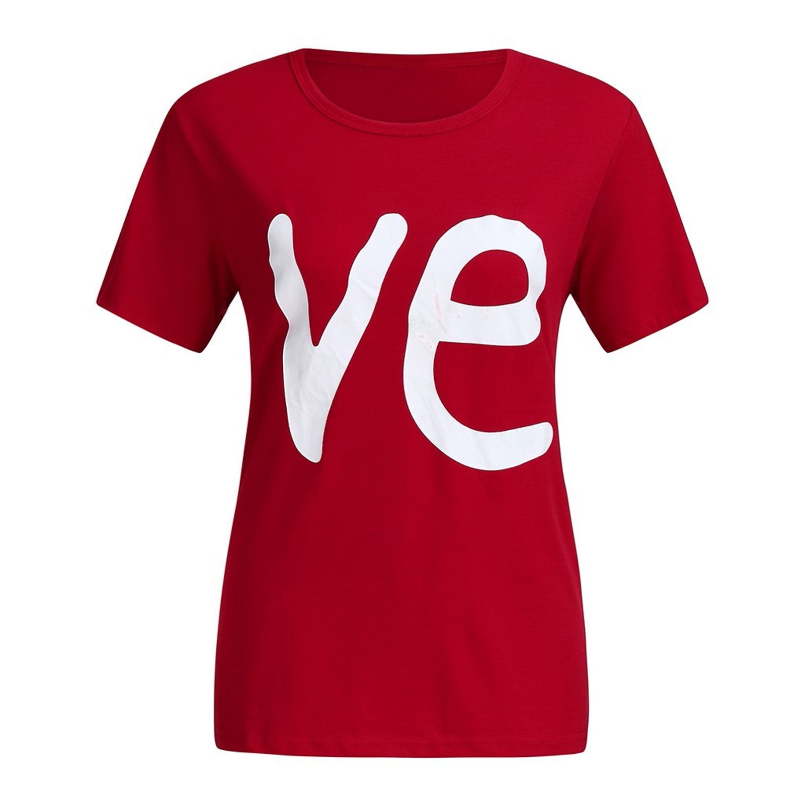 Pretty Short-sleeve Love Letter Printed Loose Tee For women