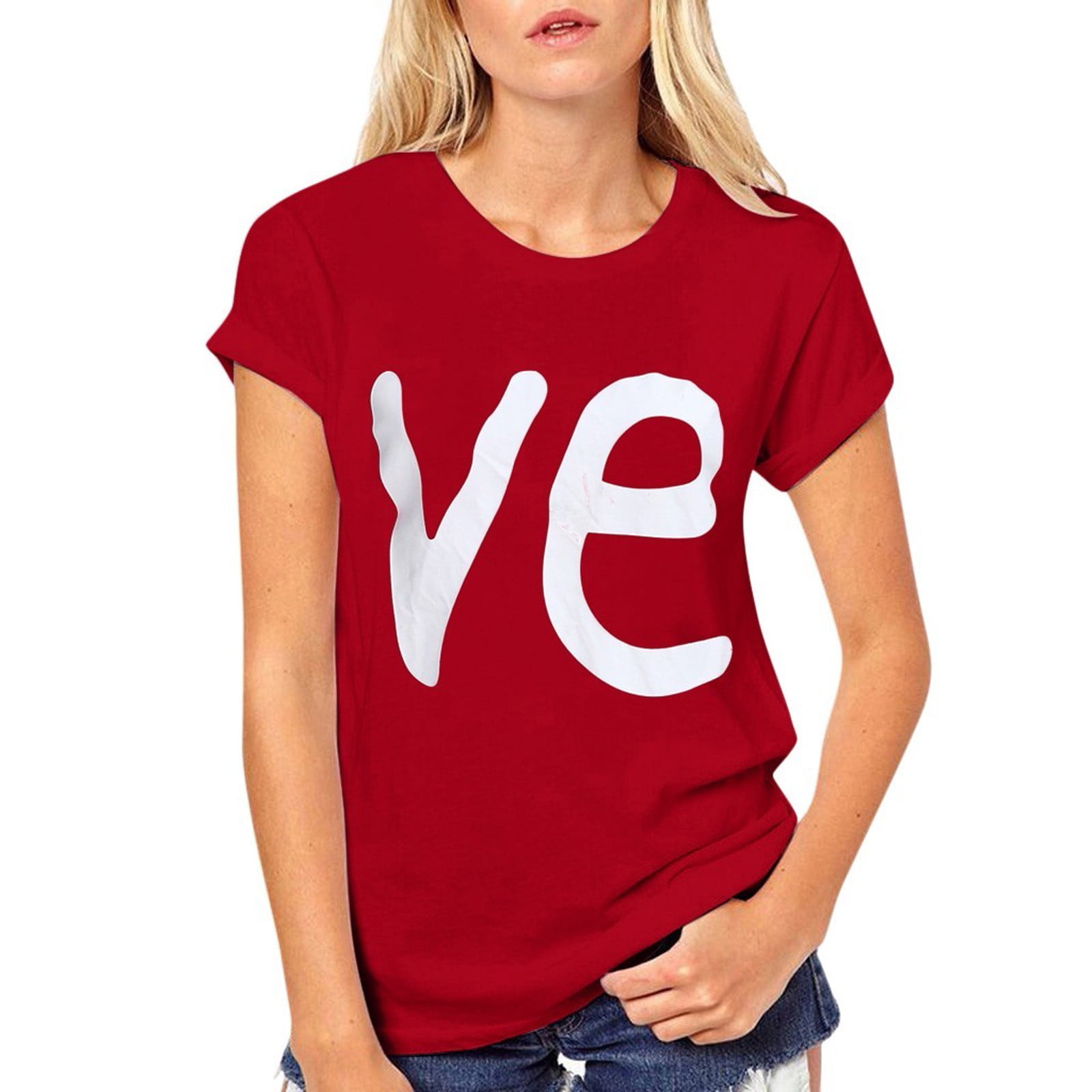 Women Men T Shirts Summer Loose Round Neck Casual Love Letter Print ...