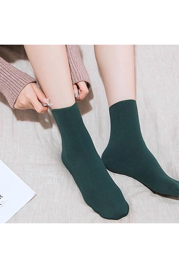 Women and Men Thick Fleece Line Winter Socks – Cold-Proof, Heated Snow Socks with Thermal Zone Technology, Mid-Calf, Unisex Floor Socks for All-Day Warmth Green